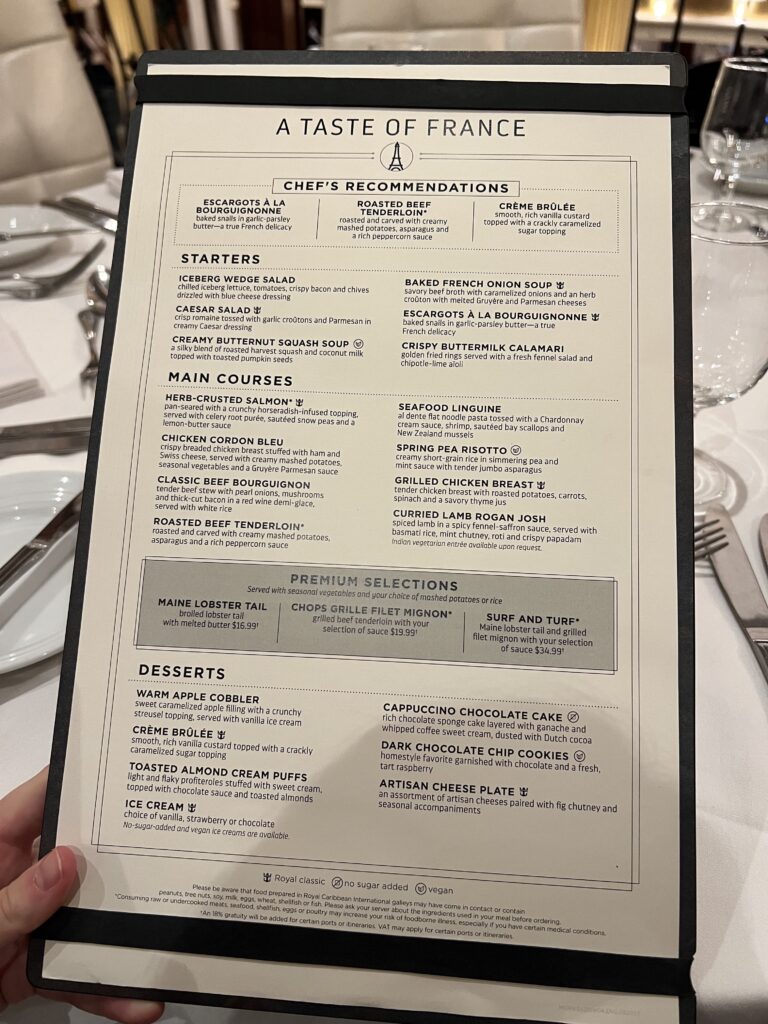 royal caribbean menu